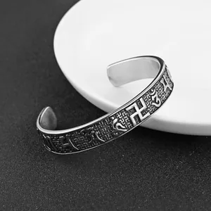 Tibetan Buddhist Open Bangle, stainless steel, 11 mm, another view