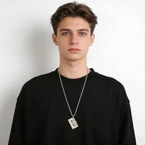 Sided Pendant, stainless steel, box chain, another view