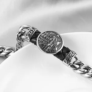 Armor Of God Bracelet, stainless steel, Cuban chain, red, another view