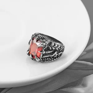 Dragon Claw Ring, stainless steel, red, another view