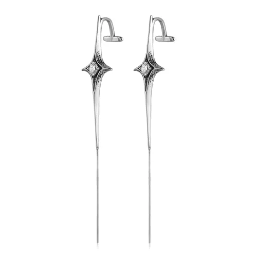 Crystal Inlay Goth Earrings, stainless steel
