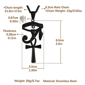 Coptic Ankh Pendant, stainless steel, Figaro chain, 24 in, gold, another view