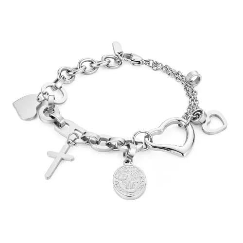 Saint Benedict Bracelet, stainless steel, silver