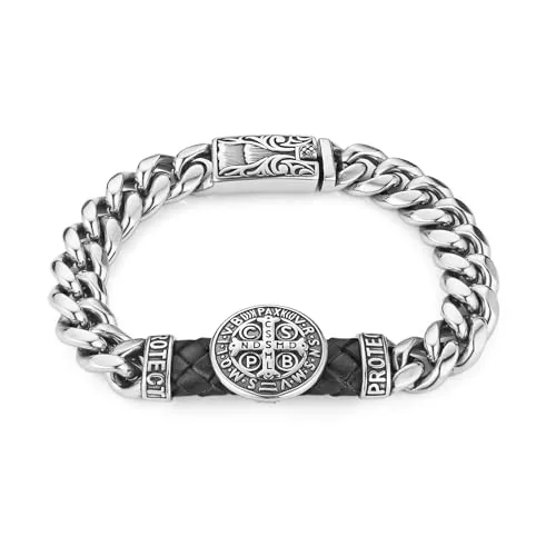 Benedict Cross Bracelet, stainless steel, Cuban chain