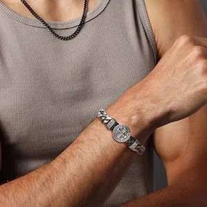 Benedict Cross Bracelet, stainless steel, Cuban chain, another view
