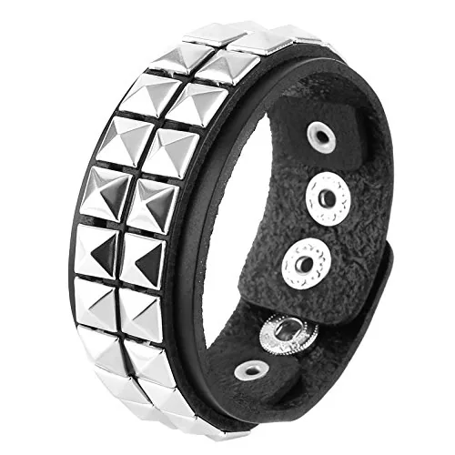 Pyramid Stud Earrings, leather, black