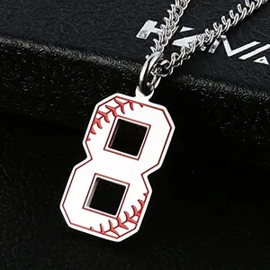 Baseball Initial Pendant, stainless steel, another view