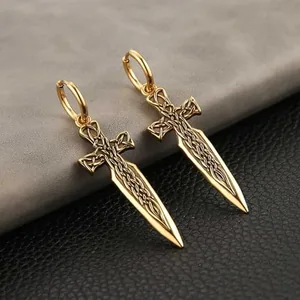 Sword Dangle Earrings, stainless steel, another view