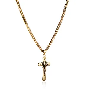 Benedict Crucifix Cross Pendant, stainless steel, another view