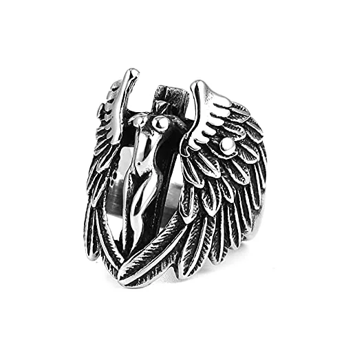 Archangel Goddess Feather Ring, stainless steel, silver