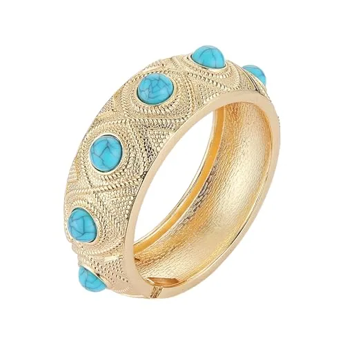 Turquoise Stone Bangle, gold-plated steel, gold