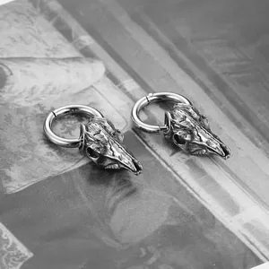 Skull Goat Head Earrings, stainless steel, another view