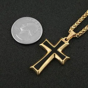 Cross Pendant, stainless steel, wheat chain, 24 in, another view