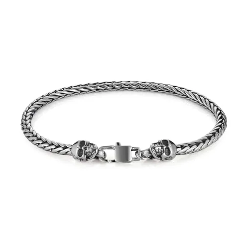 Skull Feather Carving Bracelet, stainless steel, rope chain