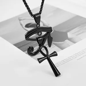 Coptic Ankh Pendant, stainless steel, Figaro chain, 24 in, gold, another view