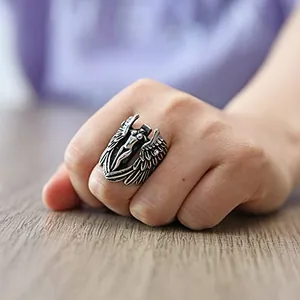 Archangel Goddess Feather Ring, stainless steel, silver, another view