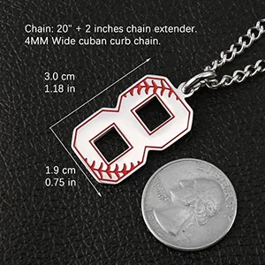 Baseball Initial Pendant, stainless steel, another view