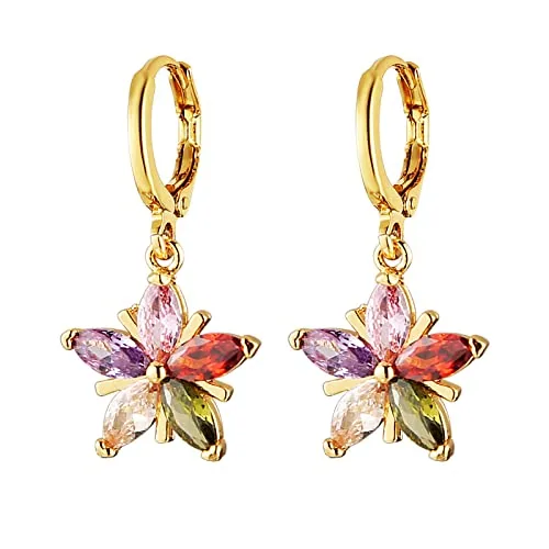 Crystal Flower Earrings, gold-plated steel, gold