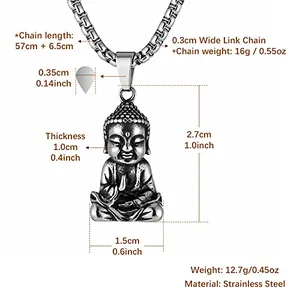 Tibetan Amitabha Buddha Pendant, stainless steel, silver, another view