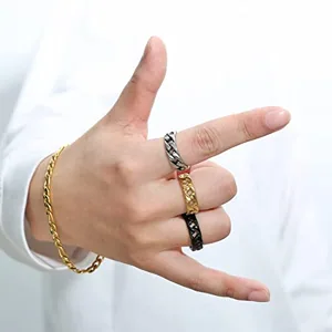 Band Ring, stainless steel, Cuban chain, 7 mm, another view