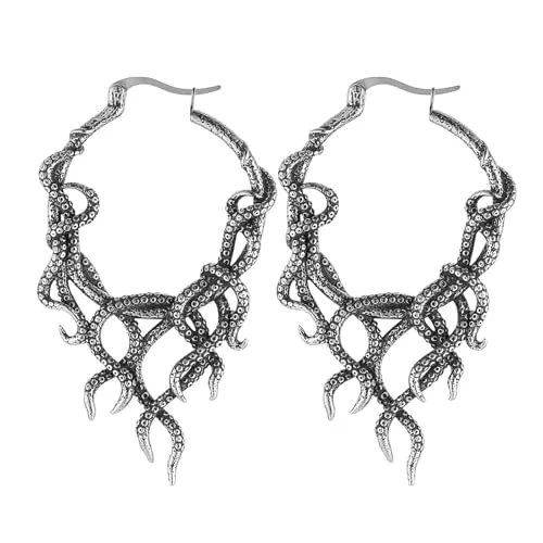 Octopus Snakes Gothic Hoop Earrings, stainless steel