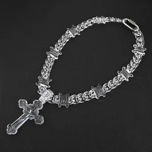 Clear Acrylic Jesus Pendant, Cuban chain, another view