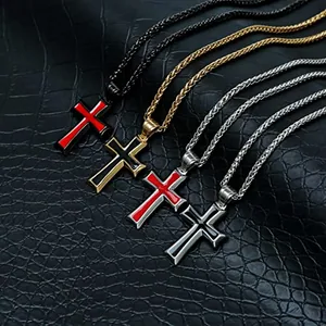 Cross Pendant, stainless steel, wheat chain, 24 in, another view
