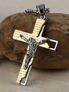 Cross Crucifix Bible Pendant, stainless steel, another view