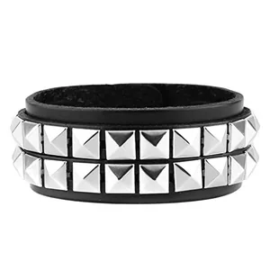 Pyramid Stud Earrings, leather, black, another view