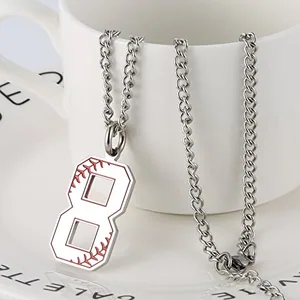 Baseball Initial Pendant, stainless steel, another view