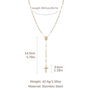 Beads Cross Rosary, stainless steel, gold, another view
