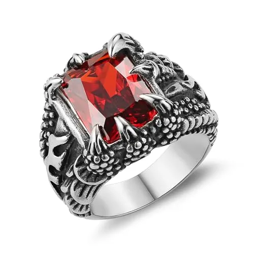 Dragon Claw Ring, stainless steel, red
