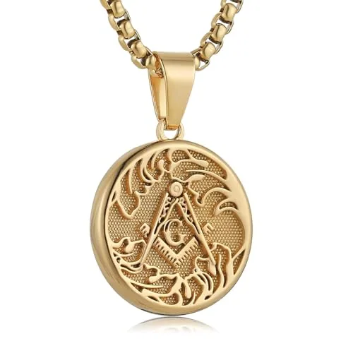 Freemasonry Symbol Round Pendant, stainless steel, gold