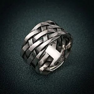 Woven Plaited Braided Ring, stainless steel, another view