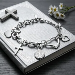 Saint Benedict Bracelet, stainless steel, silver, another view