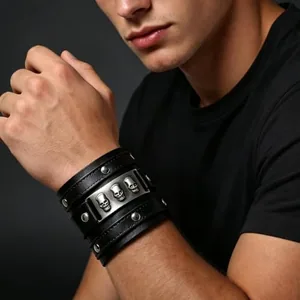 Viking Cuff Bracelet, leather, another view
