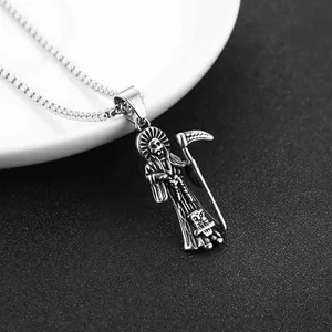 Santa Muerte Pendant, stainless steel, another view