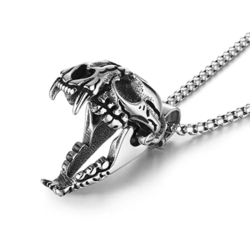 Openable Sabertooth Tiger Pendant, stainless steel, silver