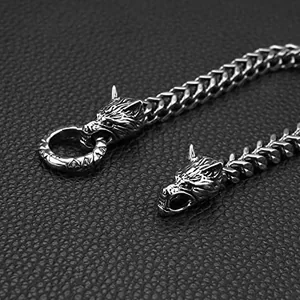 Viking Wolf Head Bracelet, stainless steel, Cuban chain, another view