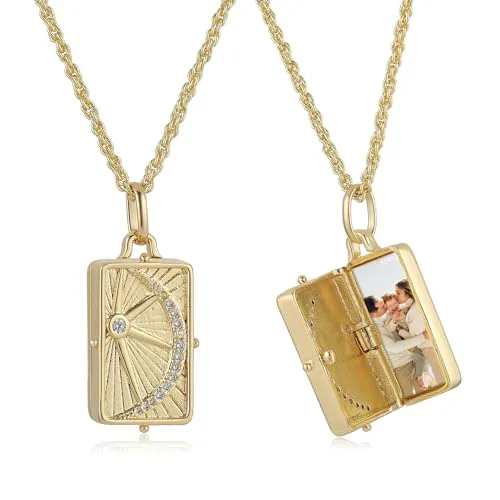 Rectangle Compass Photo Pendant, gold-plated steel, gold