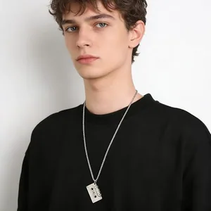 Sided Pendant, stainless steel, box chain, another view