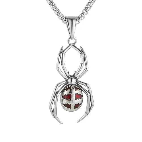Spider Pendant, stainless steel, red