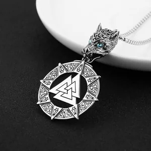 Valknut Wolf Head Pendant, stainless steel, 22 in, another view