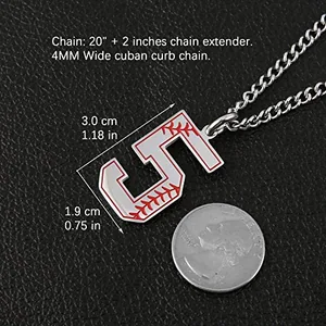 Baseball Initial Pendant, stainless steel, another view