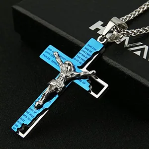 Cross Crucifix Bible Pendant, stainless steel, another view