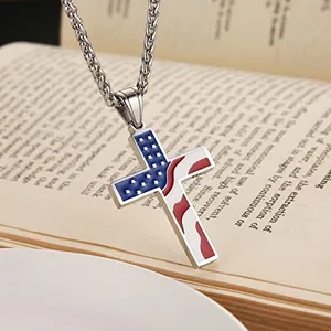 American Flag Patriotic Pendant, stainless steel, another view
