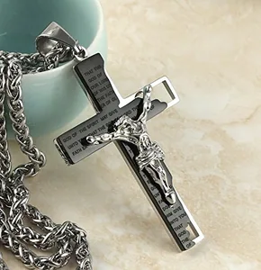 Cross Crucifix Bible Pendant, stainless steel, another view