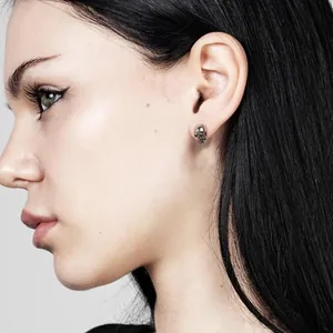 Skull Stud Earrings, stainless steel, another view
