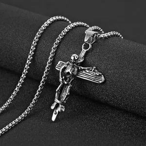 Cross Pendant, stainless steel, box chain, another view