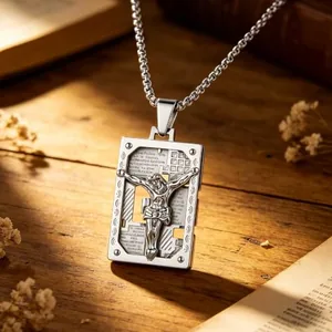 Lord's Prayer Dog Tag, stainless steel, silver, another view